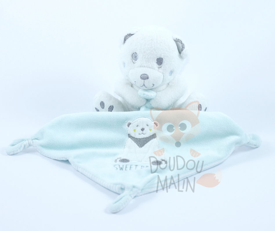  baby comforter polar bear white blue sweet dream 